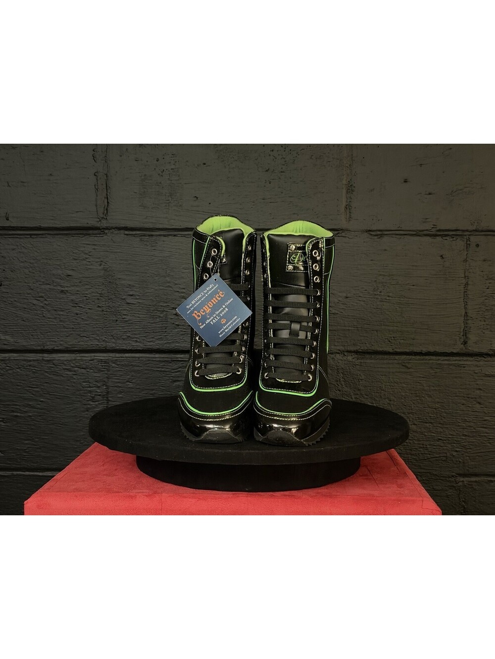Dereon Beyonce Neon Green Black Lace Up Boots Y2K Womens 8.5 DS w Box Rare